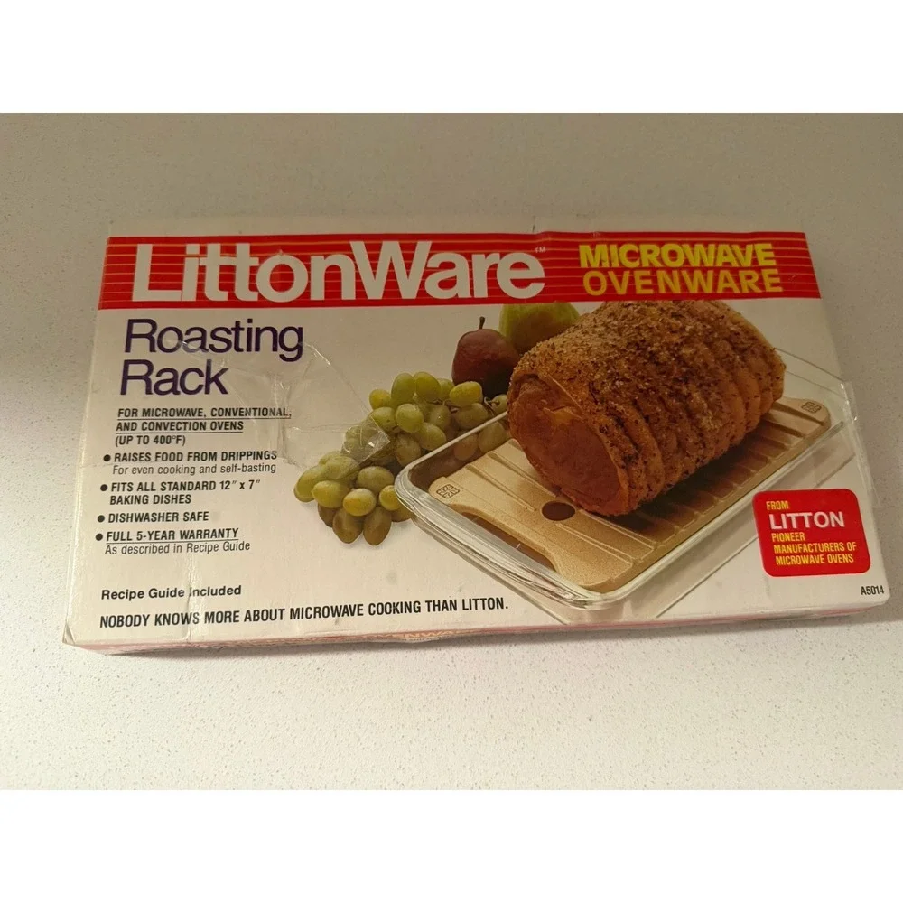 LittonWare Roasting Rack Kitchen Tan Speckled Vintage Microwave Ovenware A5014